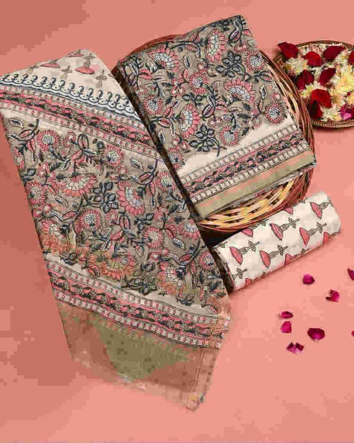 Shop Exclusive Sanganeri Print Chanderi Silk Suit Set Online