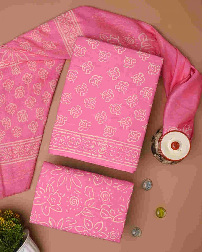 Shop Sanganeri Printed Cotton Suit with Chiffon Dupatta Online