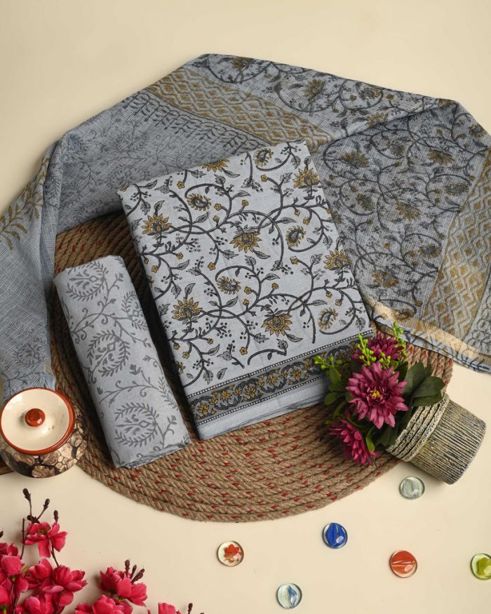 Shop Hand Block Print Cotton Suit with Kota Dupatta Online