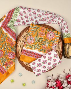 Shop Premium Sanganeri Print Maheshwari Silk Suit Online