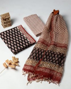 Designer Hand Block Print Pure Cotton Suit Kota Doria Dupatta Online