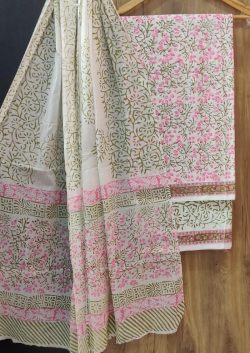 Designer Hand-Block Print Pure Cotton Suit with Cotton Mulmul Dupatta