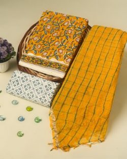 Shop Exclusive Sanganeri Print Cotton Suit with Kota Doria Dupatta