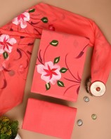 New Hand-Printed Cotton Suit with Chiffon Dupatta | Chavi Fashion