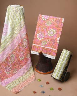 Shop Premium Pink Sanganeri Cotton Suit with Chiffon Dupatta Online