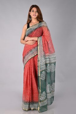 Shop Designer Hand Block Printed Kota Doriya Silk Saree Online