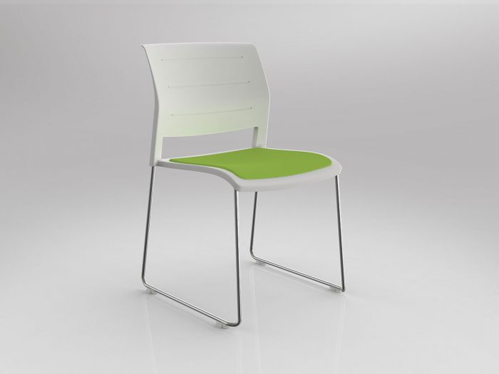 OL Game Stacking Chair – White Shell with Seat Upholstered