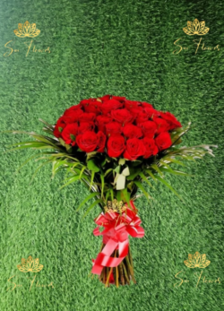 Premium Fresh Red Rose Bouquet with Red Ribbon Accent